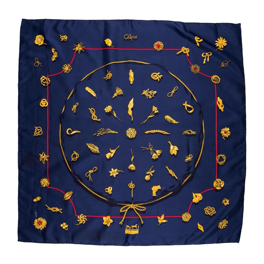 HERMES Blue Clips Silk Scarf - 90 cm